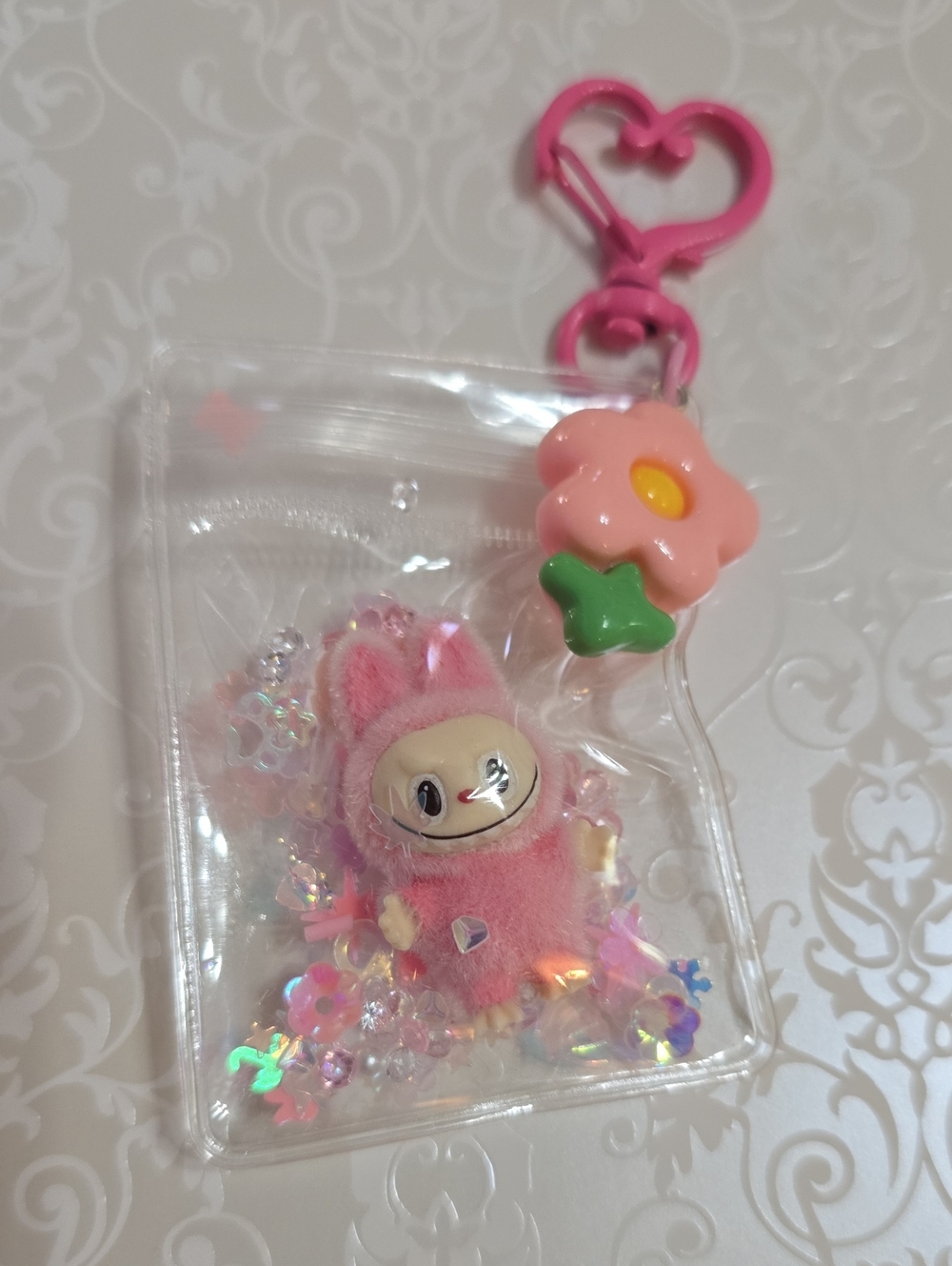 Pink Floral Heart Clip-On Kids Keychain Plush Charm